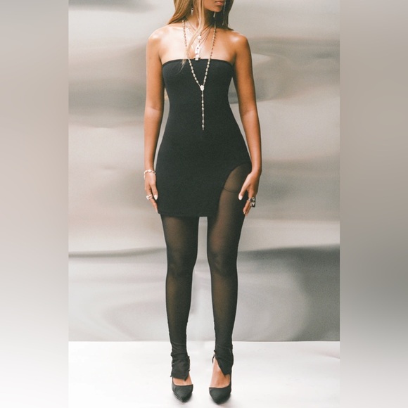 JOAH BROWN ‘Split Hem’ Leggings in Black Mesh - Picture 2 of 7